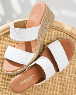 André Assous Nori White Stretch-Raffia Wedges