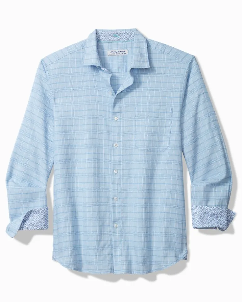 Barbados Breeze Playa Plaid Stretch-Linen Long-Sleeve Shirt