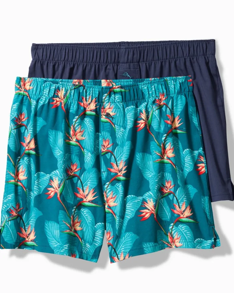 Big & Tall Tropical Print & Solid Knit Boxers—2-Pack