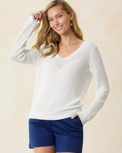 Cedar Linen Long-Sleeve V-Neck Sweater