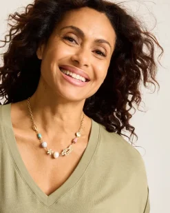 Coral Isles Semi-Precious Stone & Pearl Station Necklace