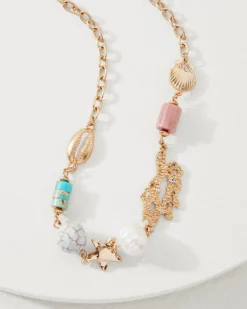 Coral Isles Semi-Precious Stone & Pearl Station Necklace