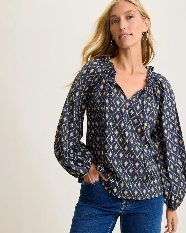 Diamond Cay Smocked Peasant Top