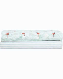 Flamingo Santa 4-Piece Queen Sheet Set