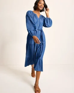 Indigo Cove Embroidered Midi Dress