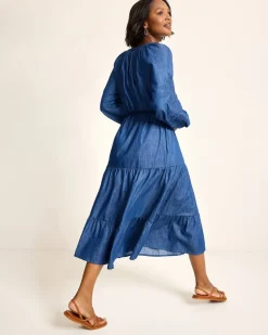 Indigo Cove Embroidered Midi Dress