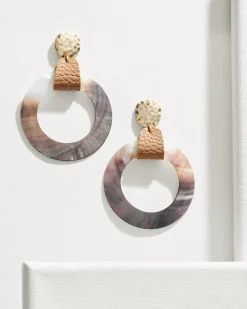 Indigo Shore Grey Shell Drop Hoop Earrings