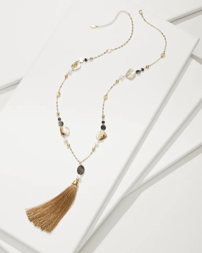 Indigo Shore Mixed Materials Tassel Necklace