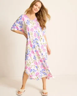 Jersey Short-Sleeve Maxi Sleep Caftan