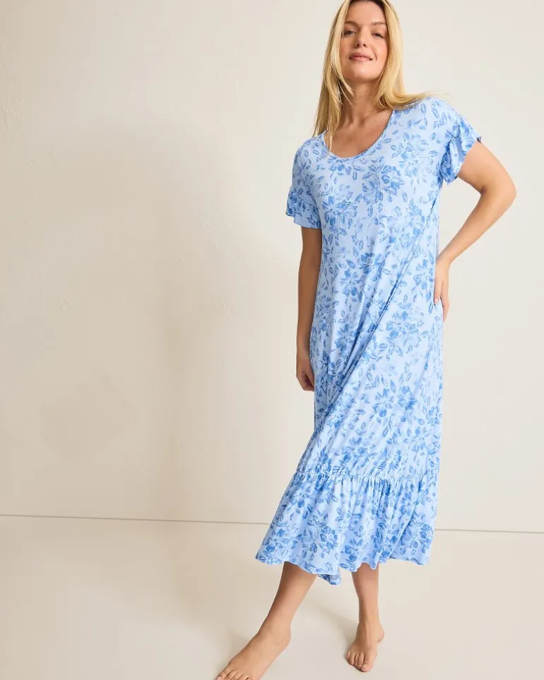 Jersey Short-Sleeve Maxi Sleep Dress