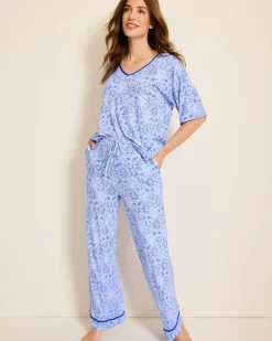 Jersey V-Neck Top & Pants Pajama Set