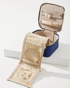 Leah Navy Travel Jewelry Case With Pouch