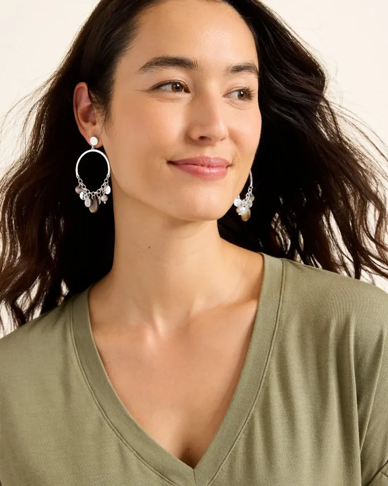 Marco Island Shell and Mother of Pearl Drop Hoop Earrings