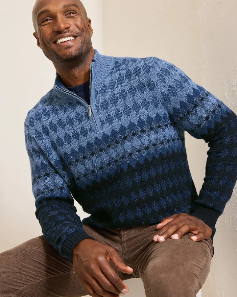 Ombré Argyle Half-Zip Sweater