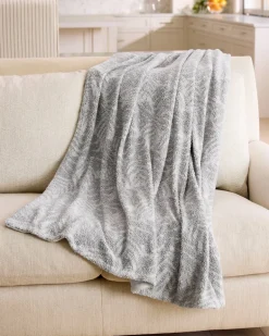 Palm Fronds Grey Faux Teddy Throw