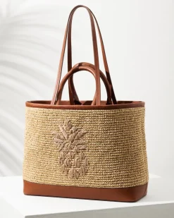 Raffia & Leather Pineapple Tote