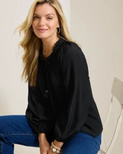 Silky Seas Smocked Peasant Top