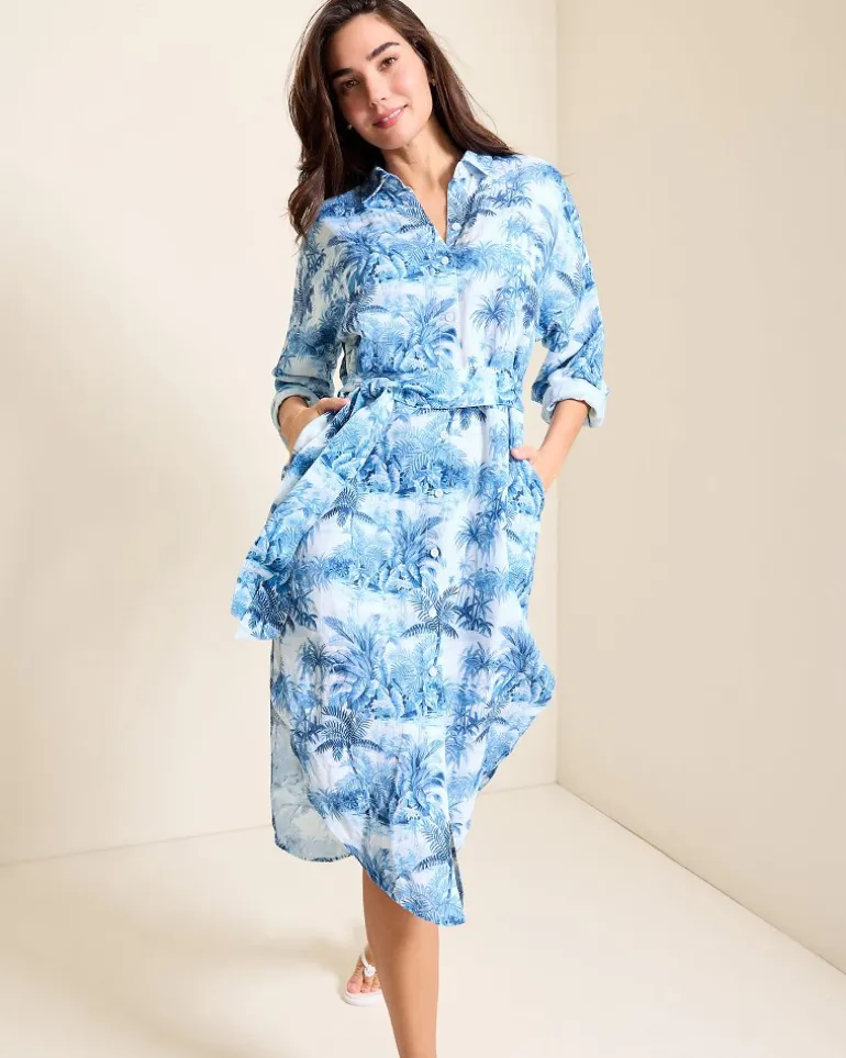 St. Lucia Linen-Blend Toile Coverup Shirt Dress