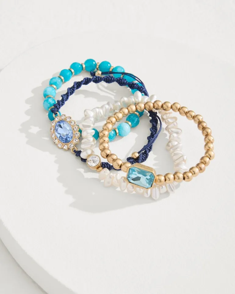 Tidal Treasure Pearl and Semi-Precious Stone Bracelet Set