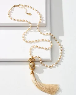 Tropical Blooms Pearl Tassel Necklace