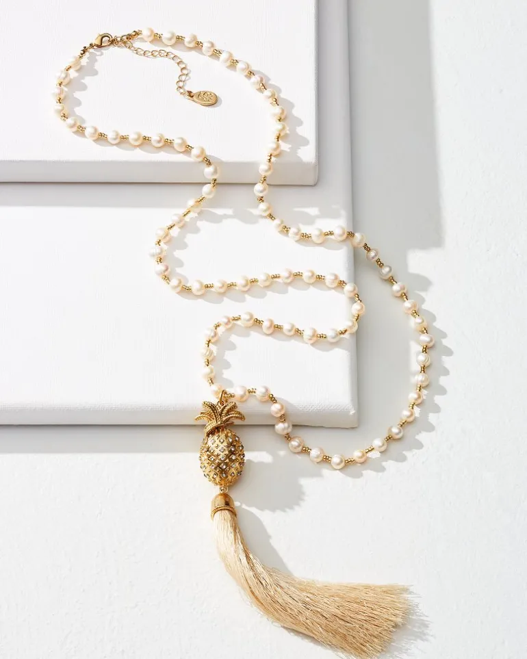 Tropical Blooms Pearl Tassel Necklace