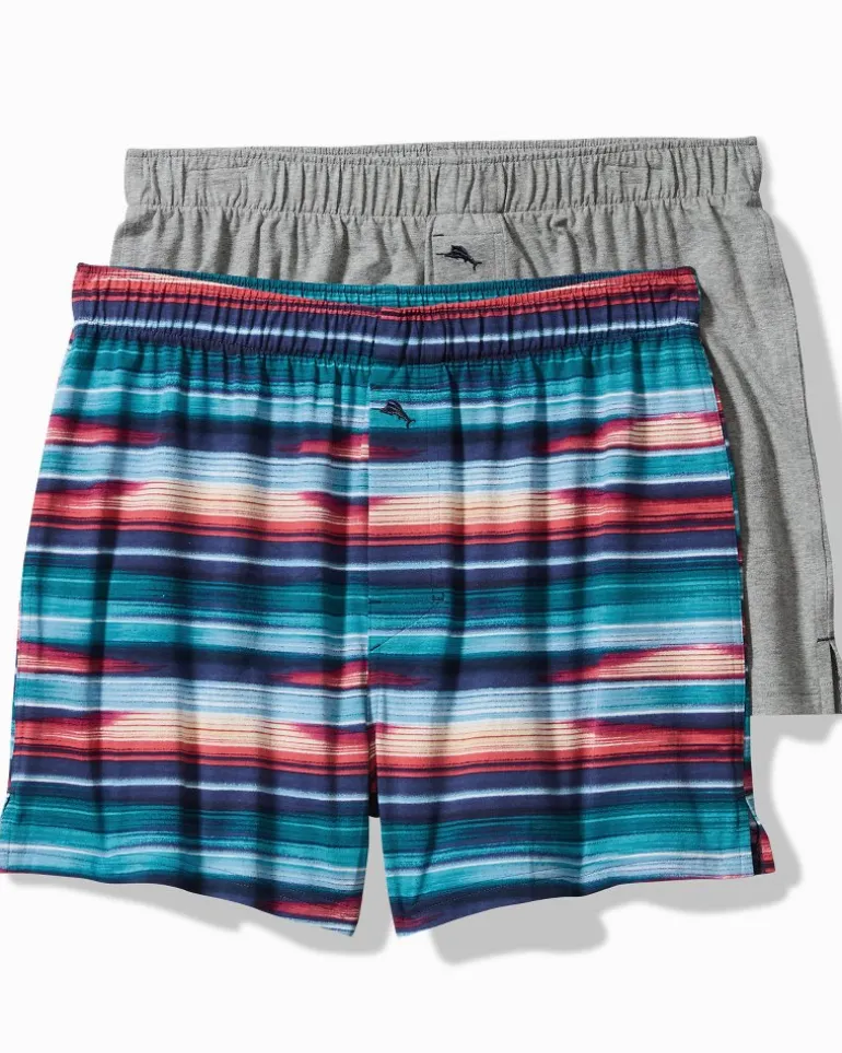 Tropical Print & Solid Knit Boxers—2-Pack