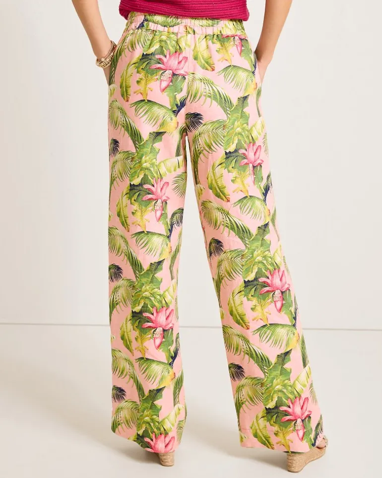 Two Palms Frond Royal High-Rise Linen Easy Pants