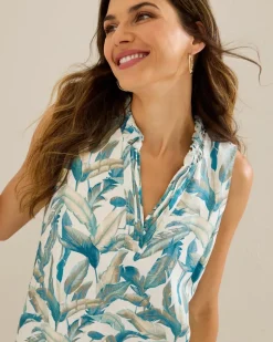 Two Palms Frond Valley Linen Shift Dress