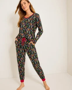 Women's Holiday Parrot V-Neck & Pants Family Pajama Set