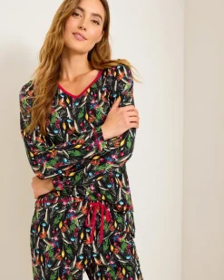 Women's Holiday Parrot V-Neck & Pants Family Pajama Set