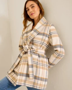 Wooly Plaid Wrap Coat